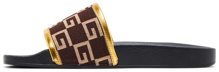 Gucci Pursuit 72 Knit Slide Brown Gold