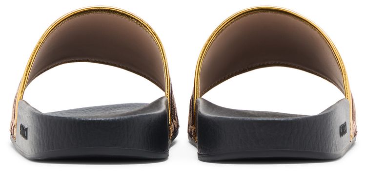 Gucci Pursuit 72 Knit Slide Brown Gold