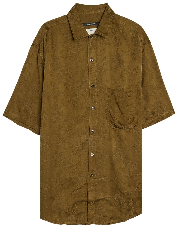 Song for the Mute Antique Floral Short Sleeve Oversized Shirt Khaki