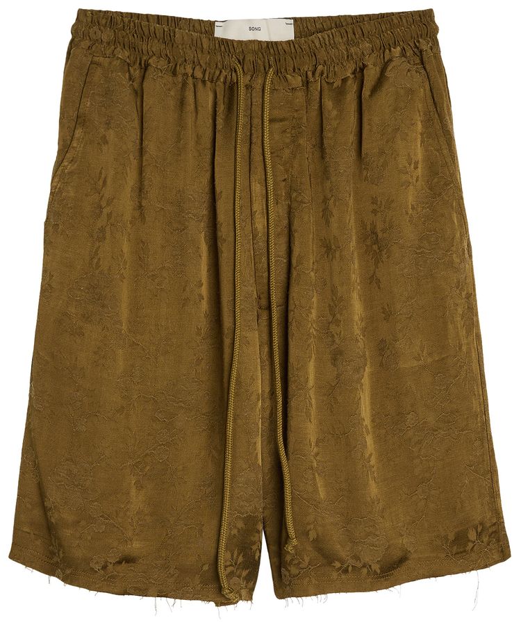 Song for the Mute Antique Floral Raw Lined Elasticated Shorts Khaki