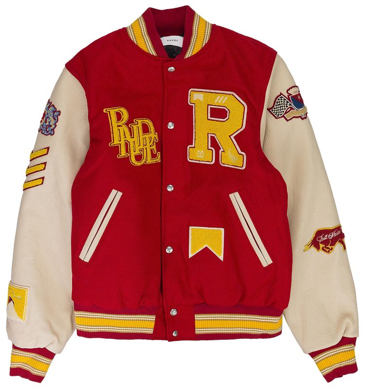Rhude Bull Market Varsity Jacket RedCream