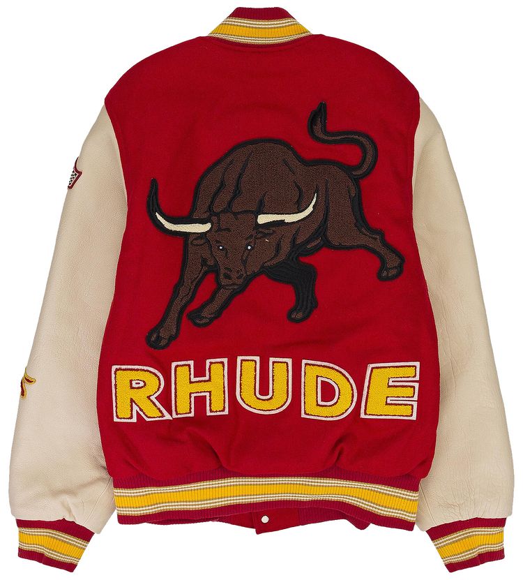 Rhude Bull Market Varsity Jacket RedCream
