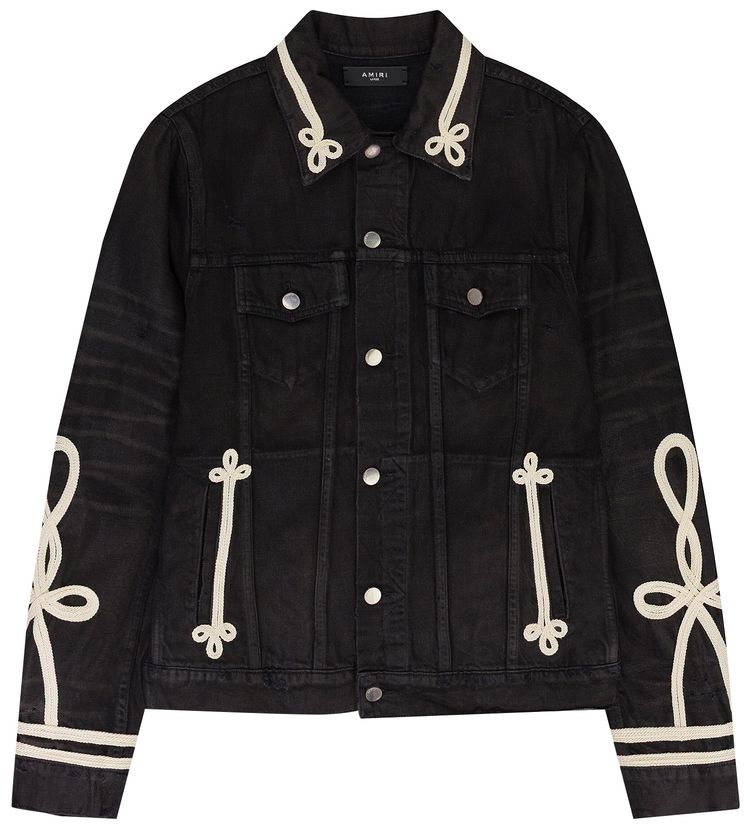 Amiri Rough Roping Embroidered Trucker Jacket Black