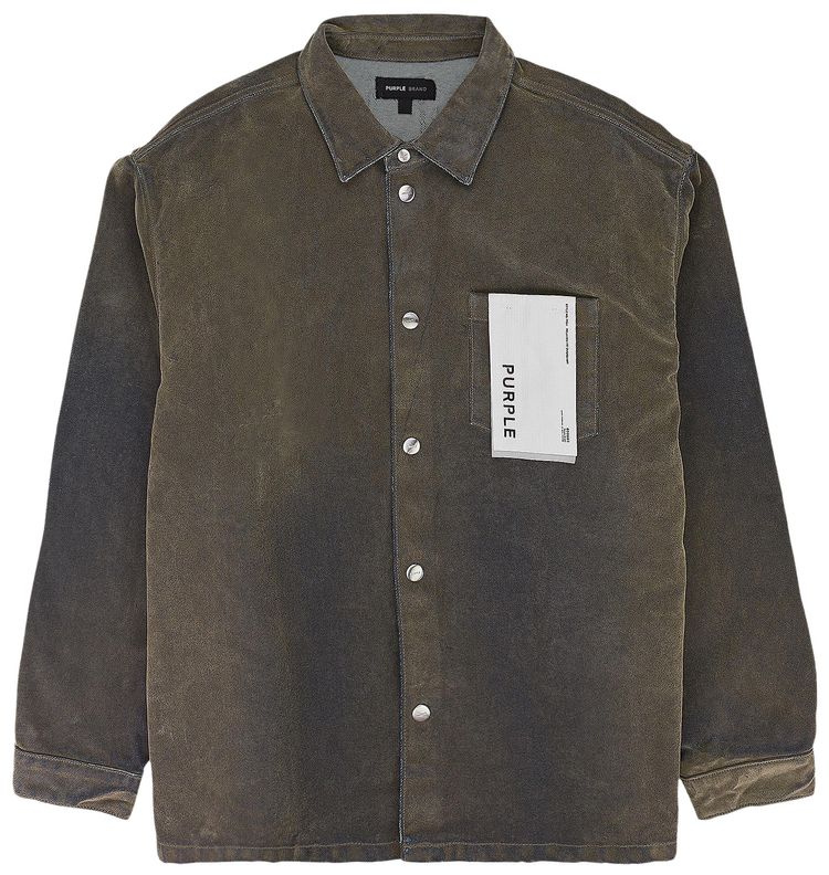 PURPLE BRAND Long Sleeve Flocked Shirt Jacket Green