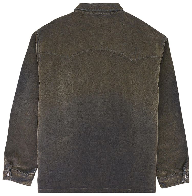 PURPLE BRAND Long Sleeve Flocked Shirt Jacket Green