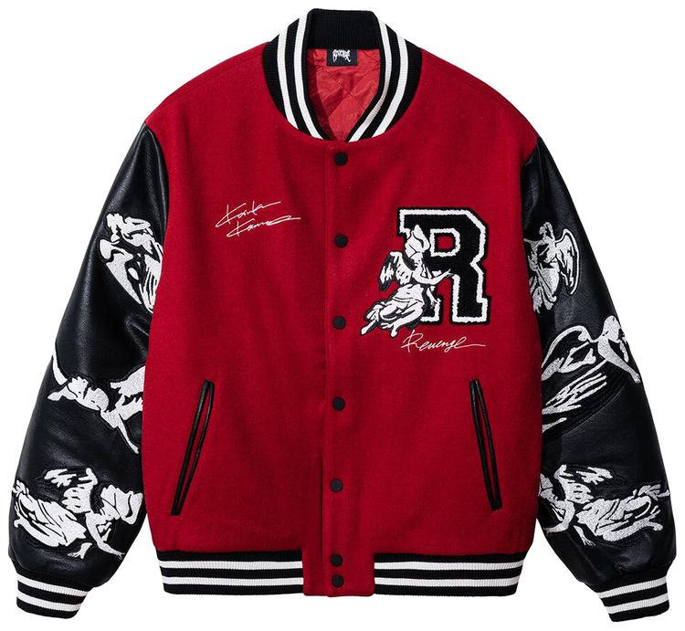 Revenge x Kosuke Kawamura Embroidered Varsity Jacket Red