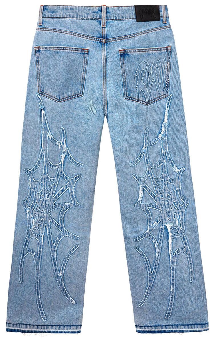 Revenge Spider Web Denim Pant Bleached Indigo