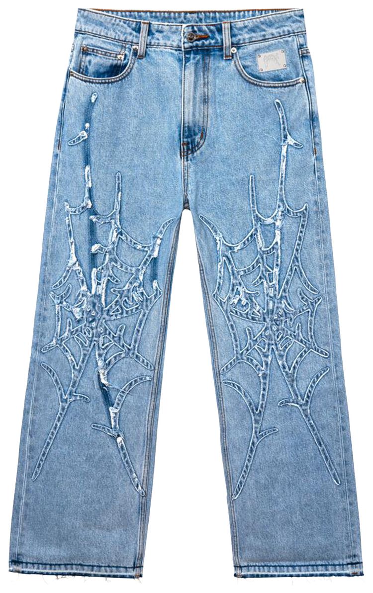 Revenge Spider Web Denim Pant Bleached Indigo