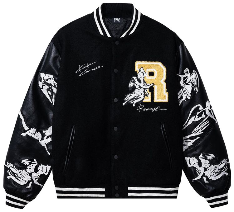 Revenge x Kosuke Kawamura Embroidered Varsity Jacket Black