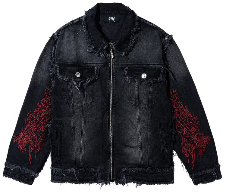 Revenge Tribal Cross Denim Jacket BlackRed