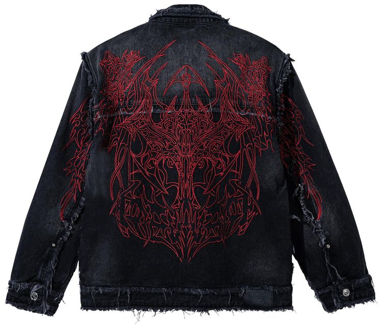 Revenge Tribal Cross Denim Jacket BlackRed