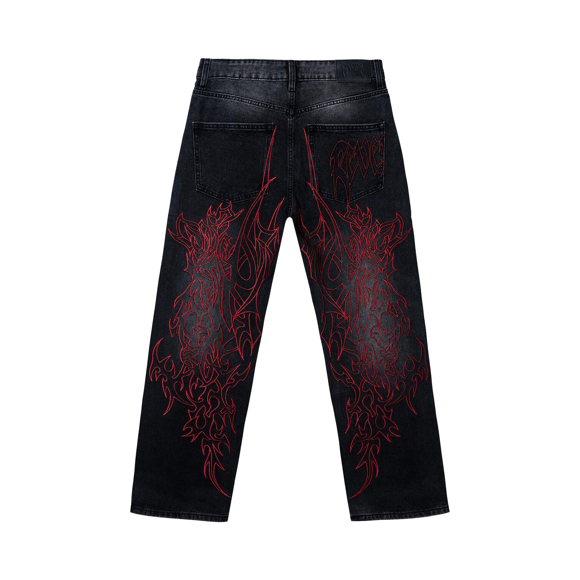 Buy Revenge Tribal Cross Denim Pant 'Black/Red' - 12017