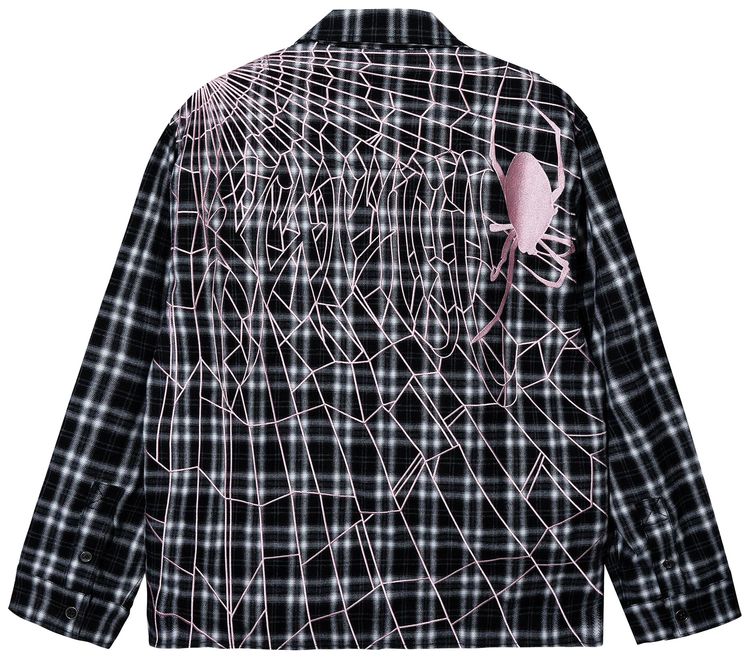 Revenge Embroidered Spider Flannel BlackWhitePink