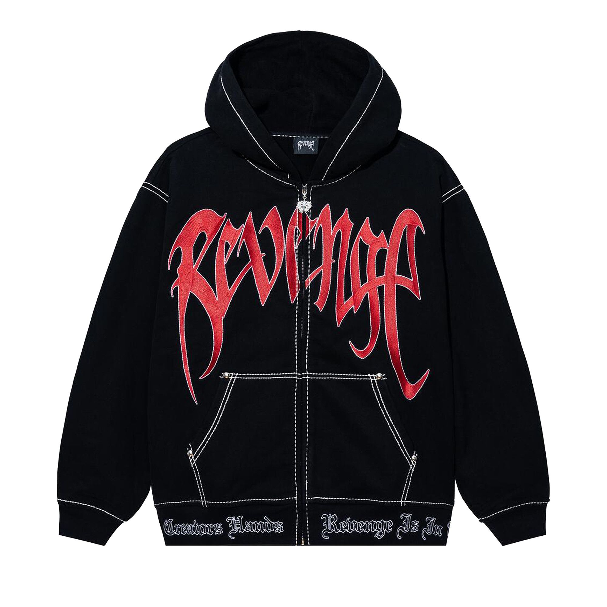 Buy Revenge Contrast Embroidered Zip Hoodie 'Black/Red' - 12017