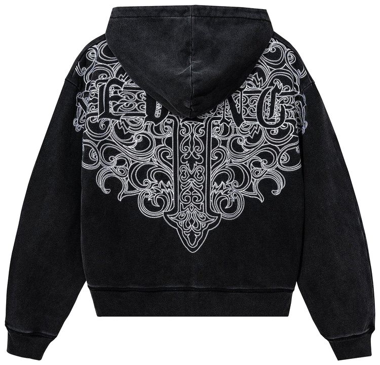 Revenge Crest Embroidered Hoodie Distressed Black