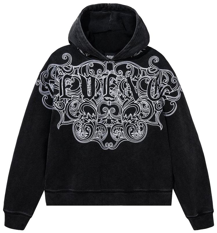 Revenge Crest Embroidered Hoodie Distressed Black