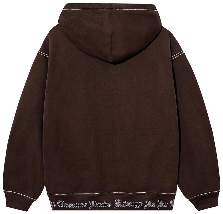 Revenge Contrast Embroidered Zip Hoodie BrownPink