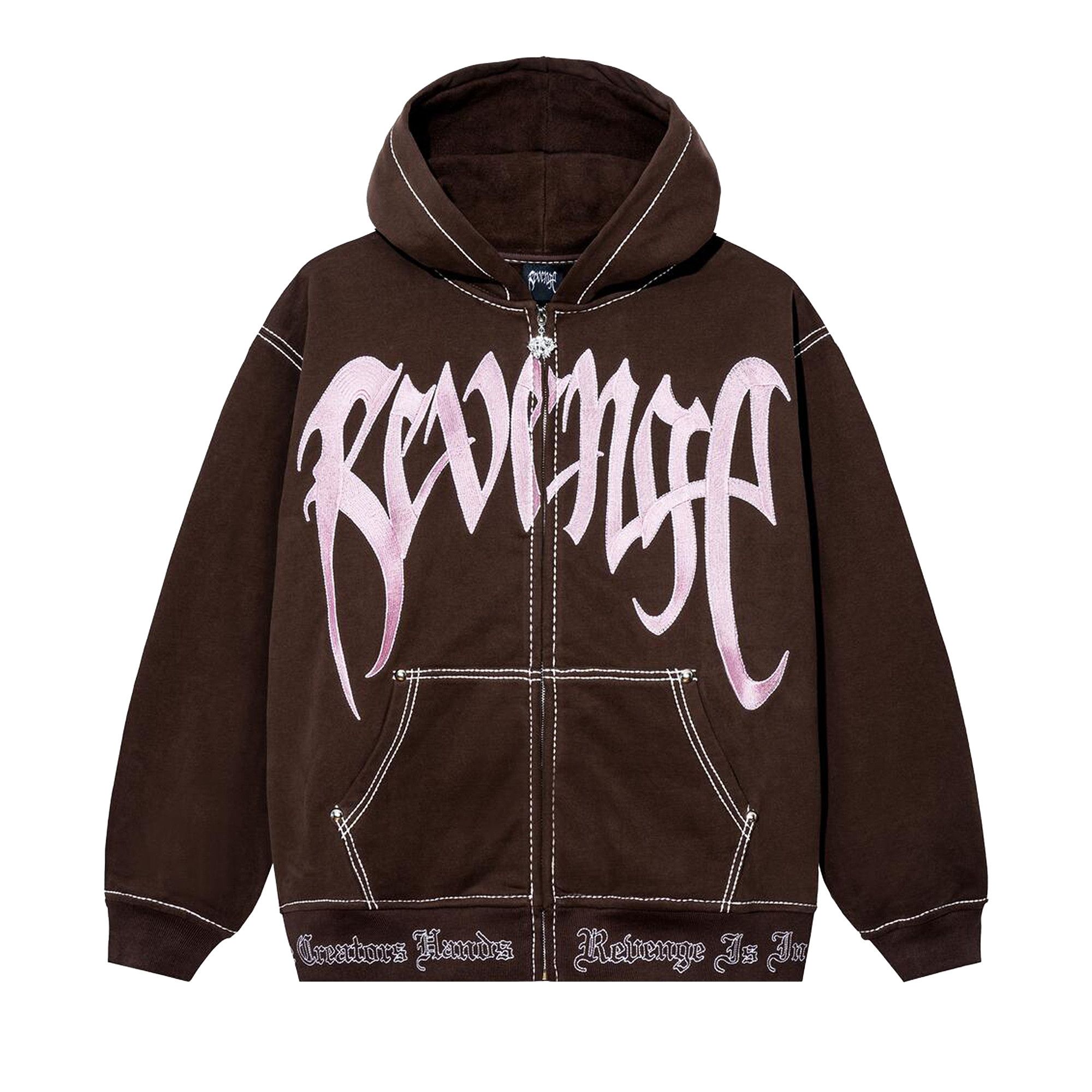Buy Revenge Contrast Embroidered Zip Hoodie 'Brown/Pink' - 12017