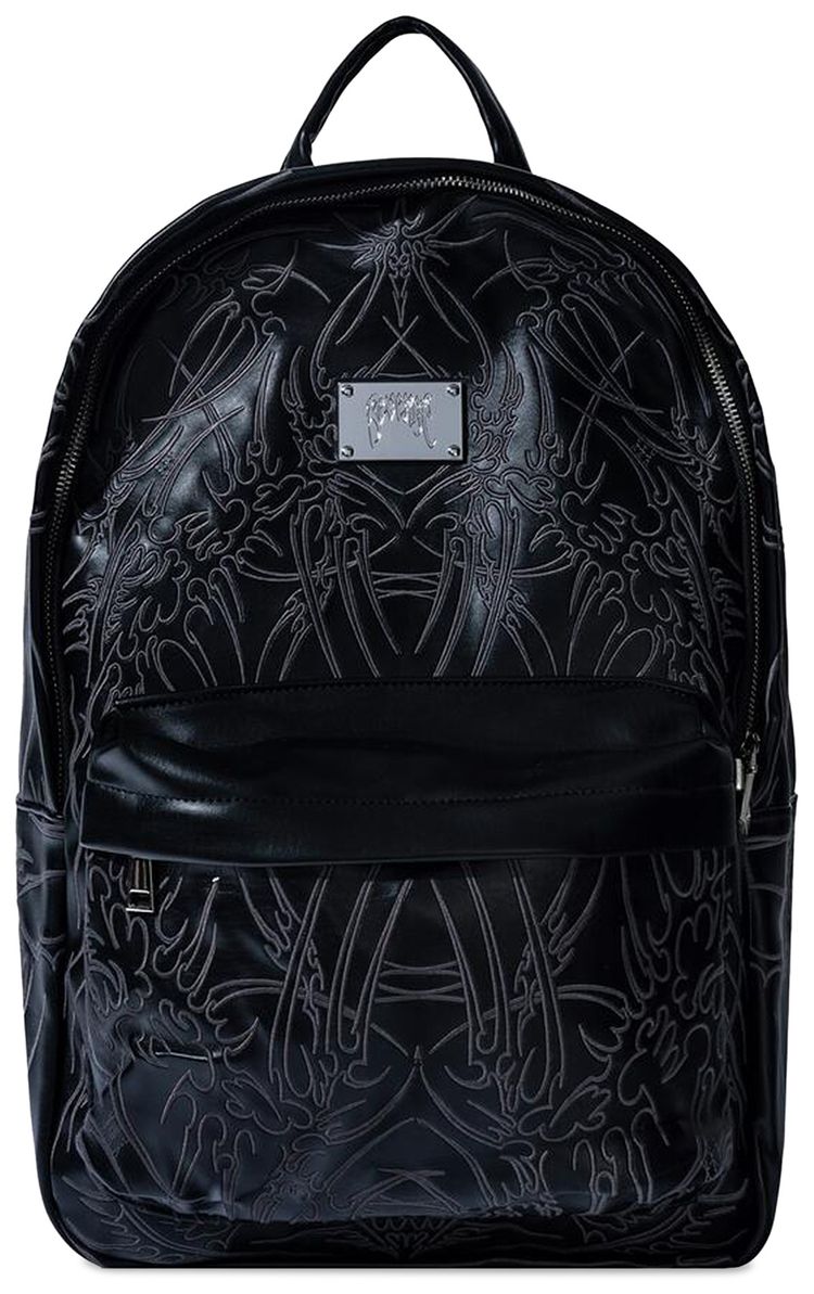 Revenge Adorned Embroidered Leather Backpack Black