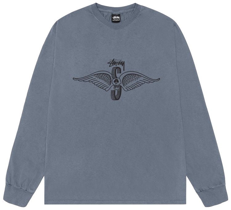 Stussy Skull Wings Long Sleeve Tee Pigment Dyed Navy