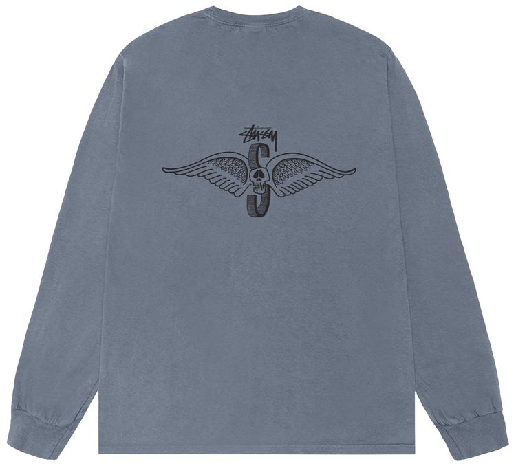 Stussy Skull Wings Long Sleeve Tee Pigment Dyed Navy