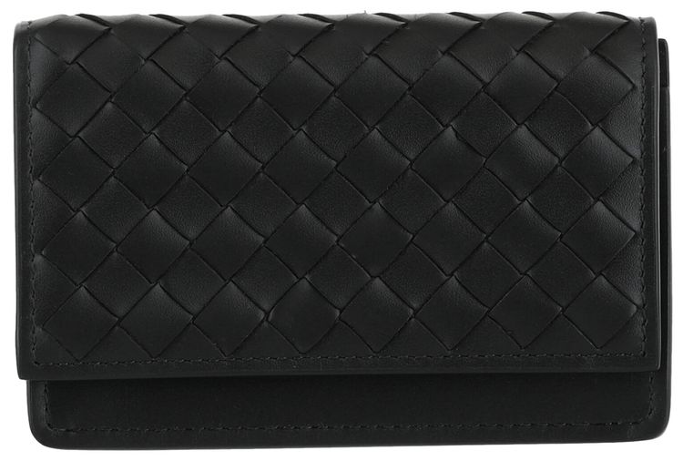 Bottega Veneta Intrecciato Flap Business Card Wallet Black