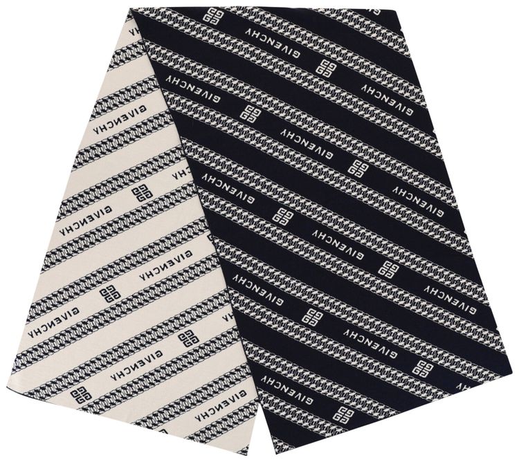 Givenchy Logo Chain Patterned Scarf NavyEcru