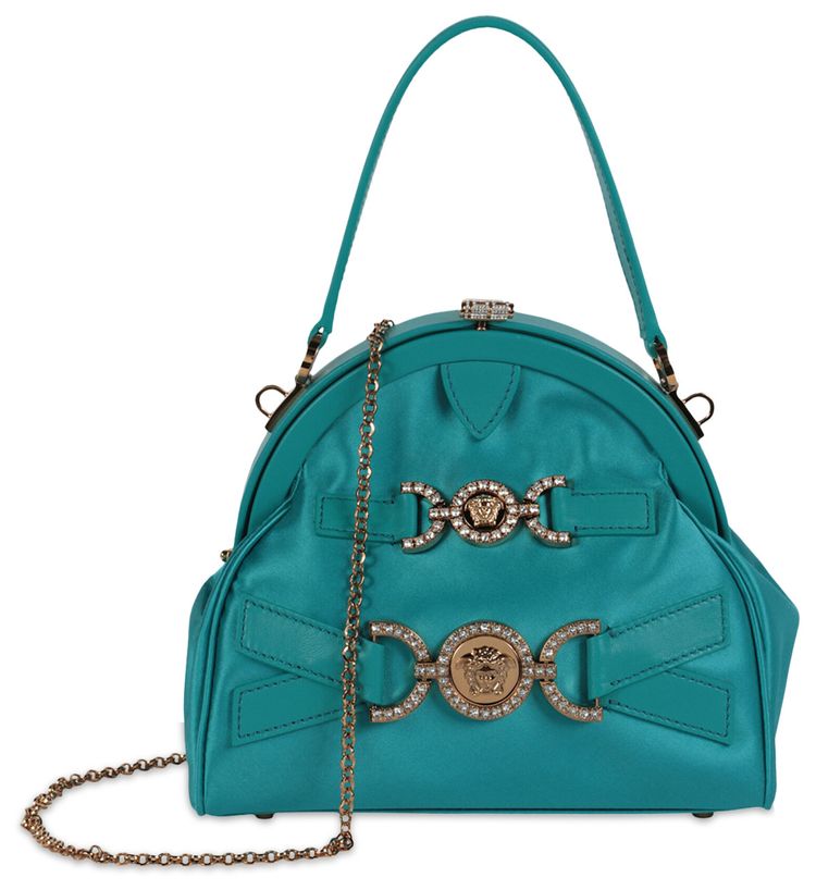 Versace Crystal Medusa 95 Satin Handbag Glacier Green