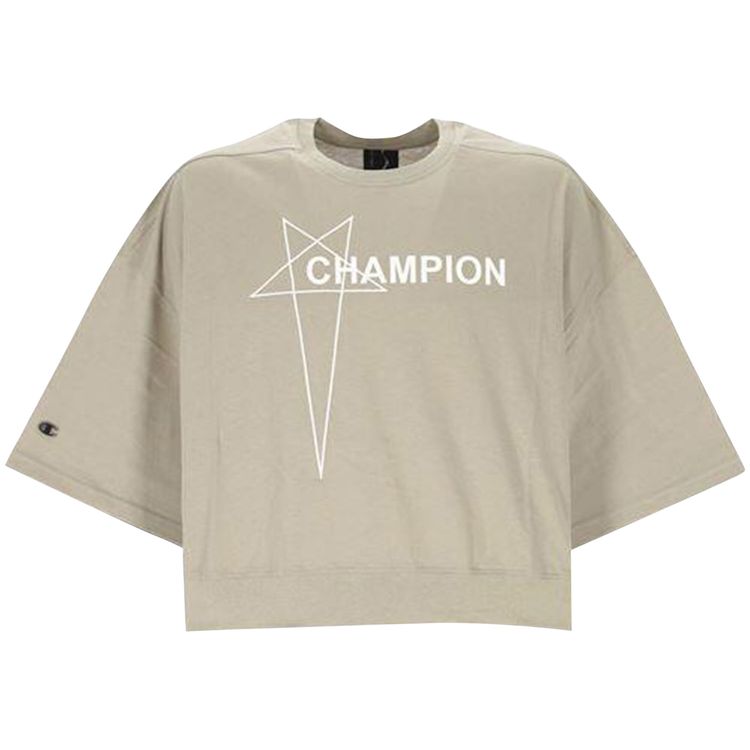 Rick Owens x Champion Logo Embroidered Cropped T Shirt Pearl