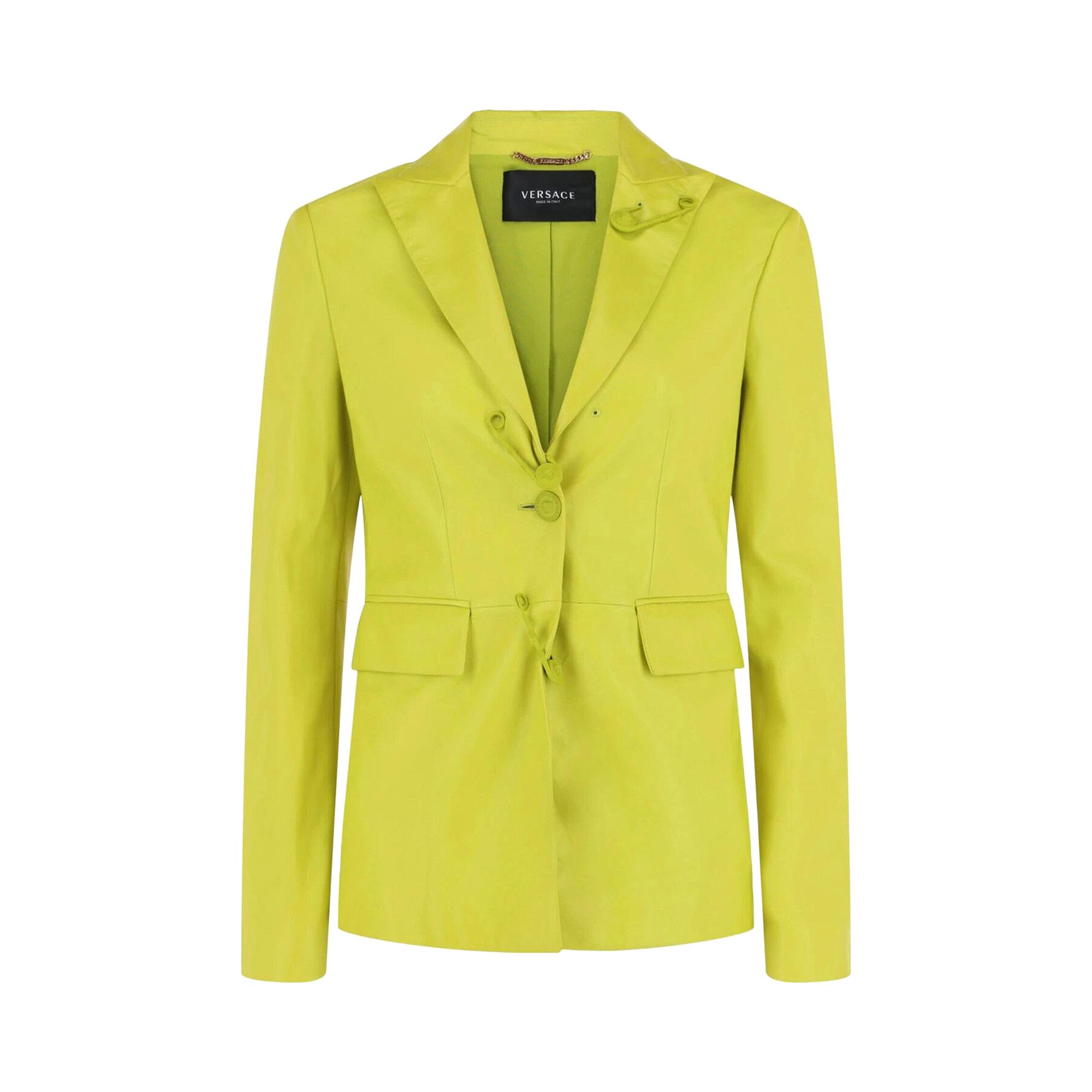Buy Versace Safety Pin Single Breasted Leather Blazer 'Green