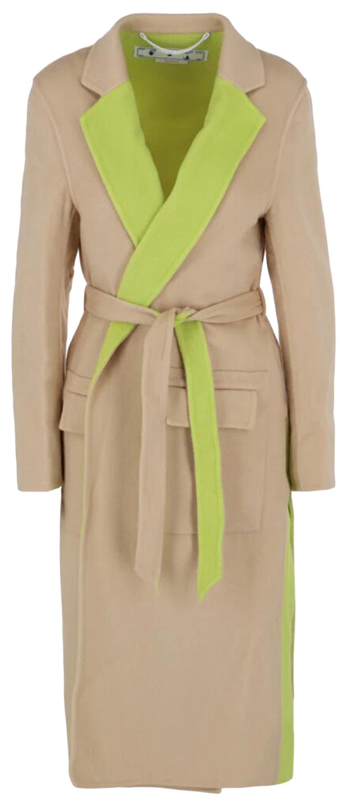 Off White Double Wool Belted Coat Beige