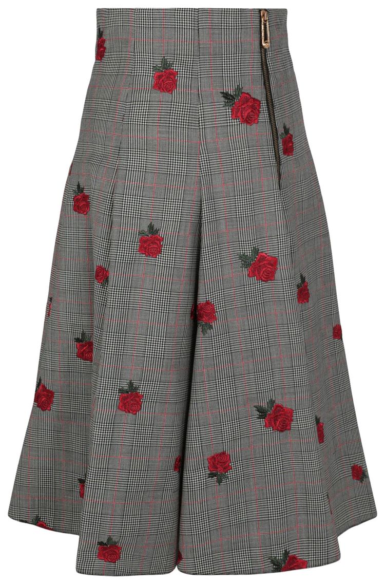 Versace Floral Embroidered Plaid Skirt Black