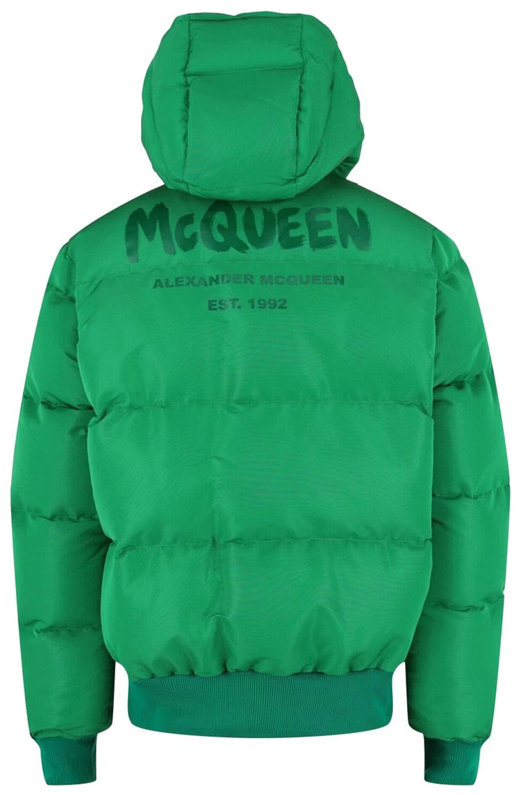 Alexander McQueen Graffiti Print Puffer Jacket Green