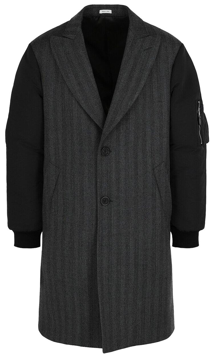 Alexander McQueen Herringbone Bomber Sleeve Coat Grey