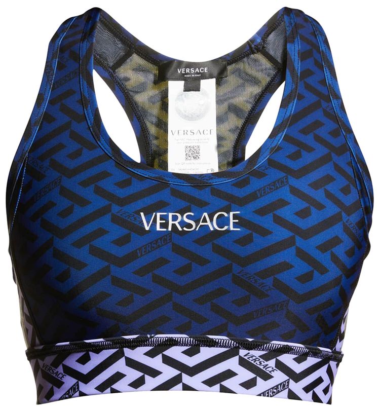 Versace La Greca Panelled Sports Bra NavyPurpleYellow