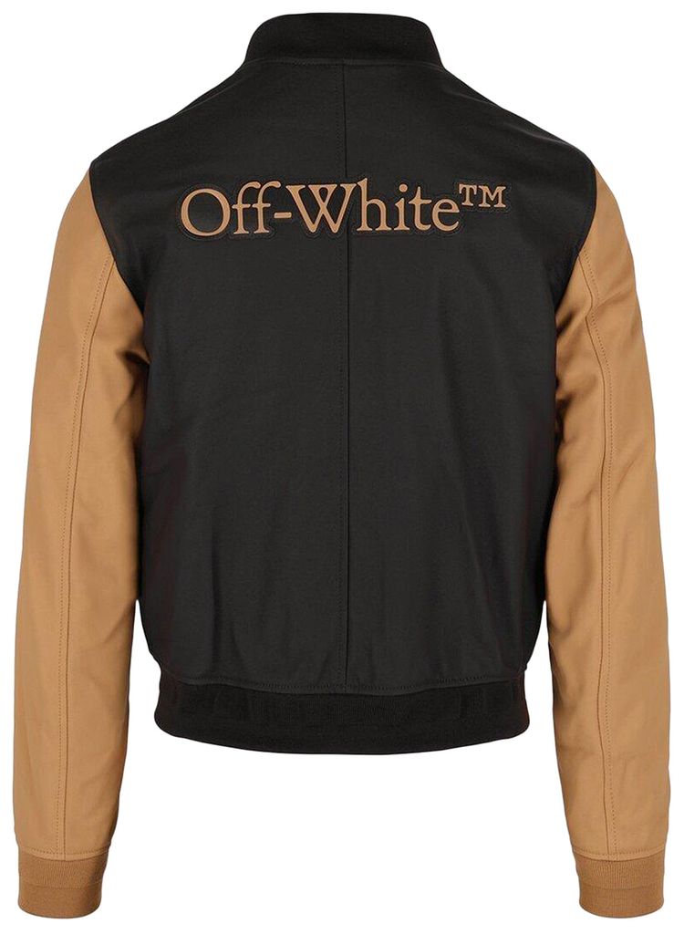 Off White Hand Off Leather Varsity Jacket TanBlack