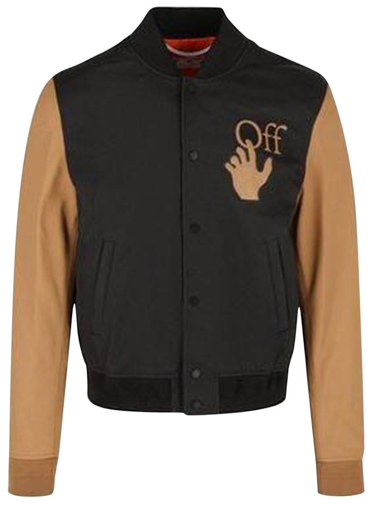 Off White Hand Off Leather Varsity Jacket TanBlack