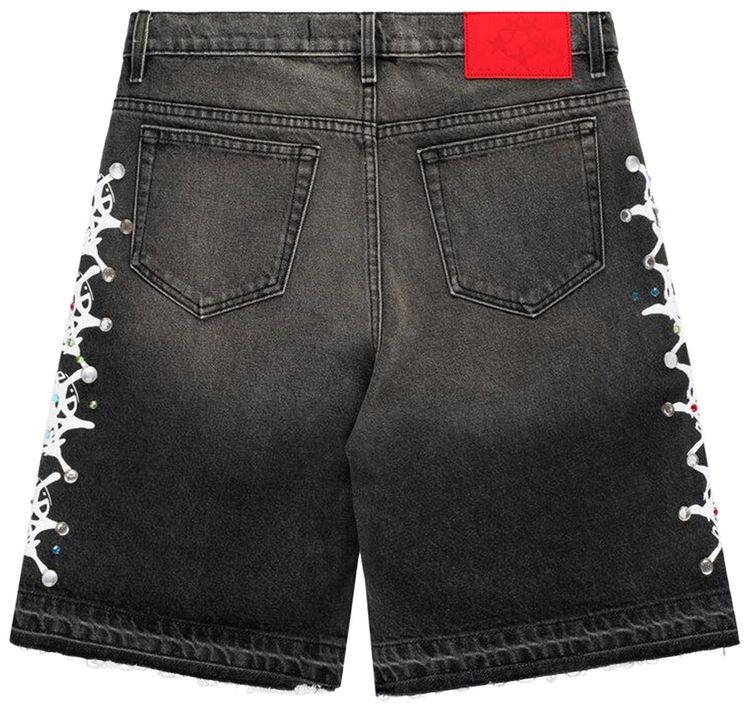 Sp5der Web Stone Denim Shorts Black Wash