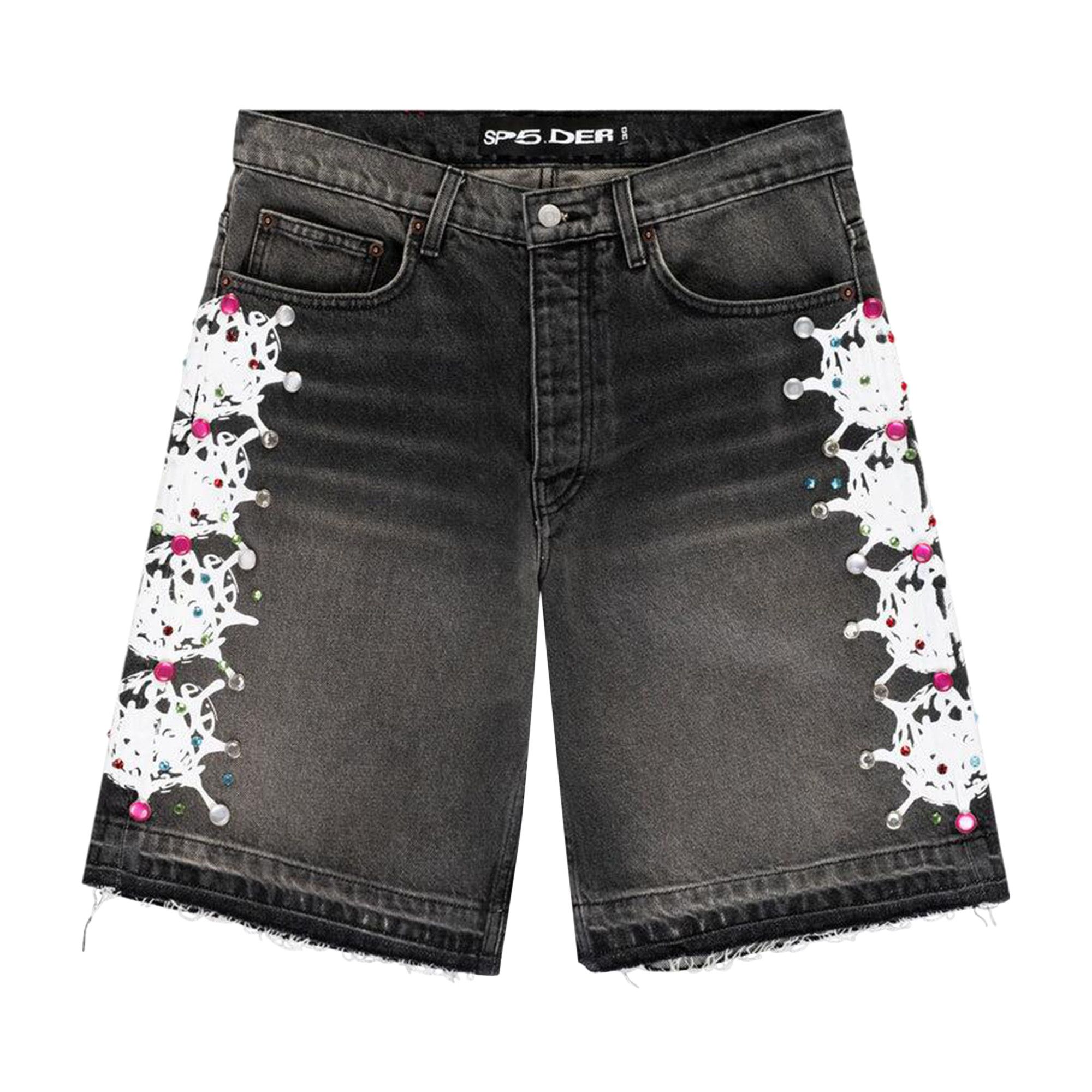Buy Sp5der Web Stone Denim Shorts 'Black Wash' - SH004SS25BKW | GOAT