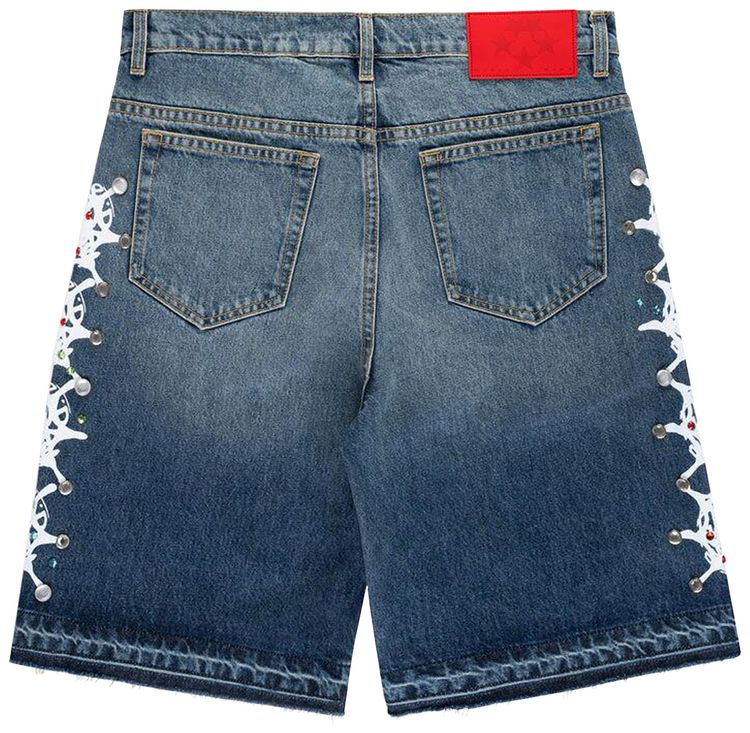 Sp5der Web Stone Denim Shorts Light Blue Wash