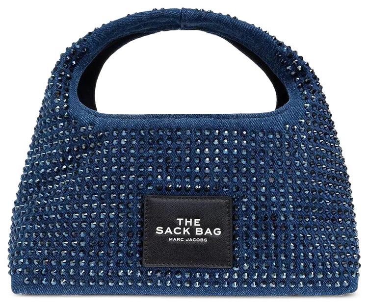 Marc Jacobs Crystal Denim Mini Sack Bag Dark Wash