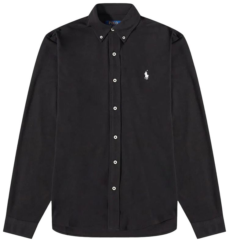 Polo Ralph Lauren Long Sleeve Featherweight Mesh Full Button Sport Shirt Polo Black