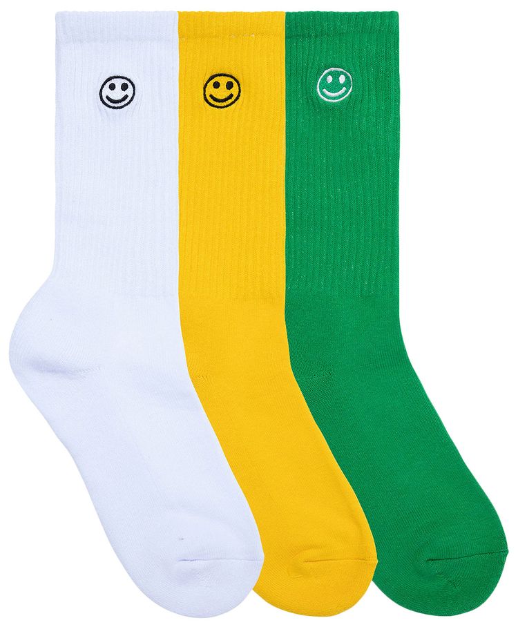 GOLF WANG Smiley Embroidered Socks 3 Pack WhiteGreenYellow