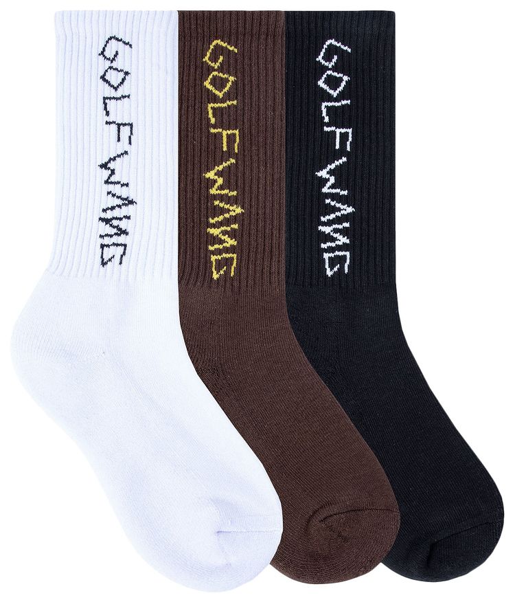 GOLF WANG Boxcutter Socks 3 Pack WhiteDark BrownBlack