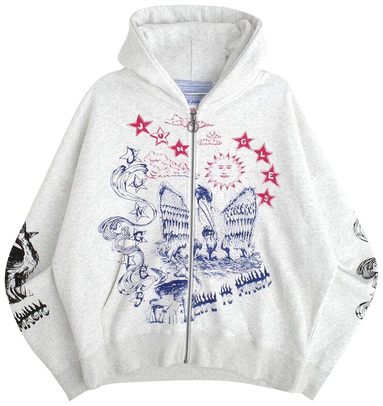 Jungles Scribbles Zip Hoodie Grey
