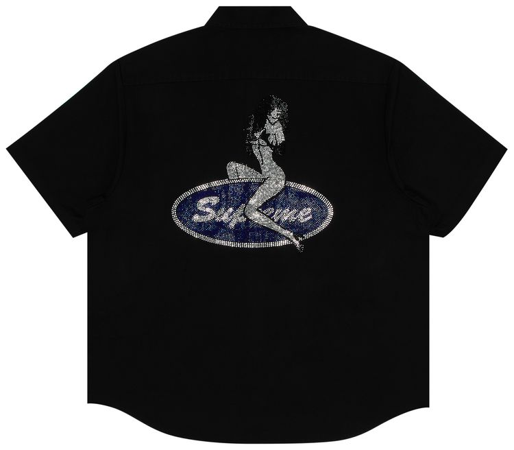Supreme Rhinestone Pin Up Short Sleeve Work Shirt Black