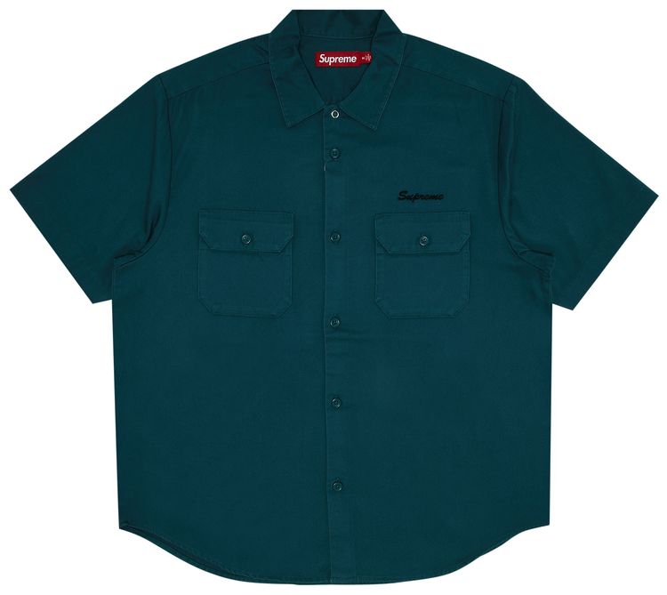 Supreme Rhinestone Pin Up Short Sleeve Work Shirt Work Green