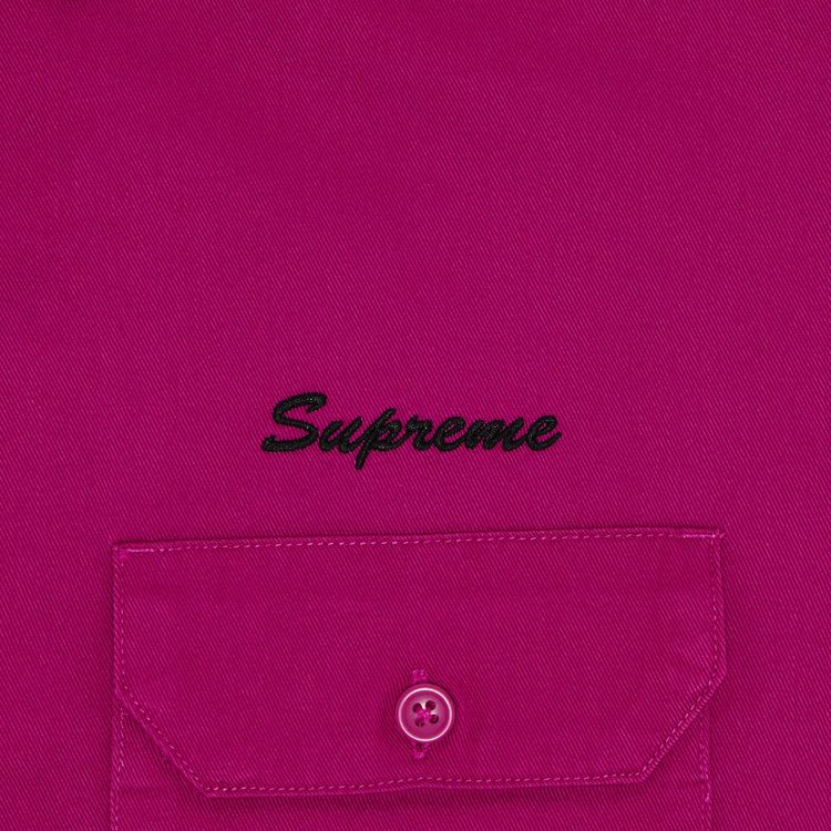 Supreme Rhinestone Pin Up Short Sleeve Work Shirt Fuchsia