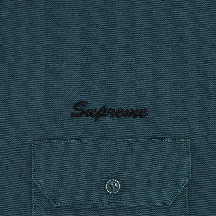 Supreme Rhinestone Pin Up Short Sleeve Work Shirt Work Green