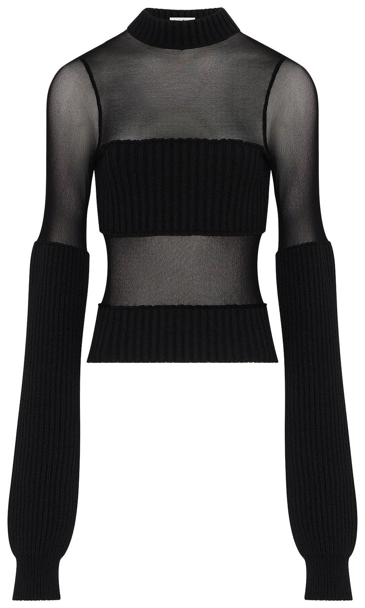 Jean Paul Gaultier Mesh Cut Out Ribbed Long Sleeve Sweater Black
